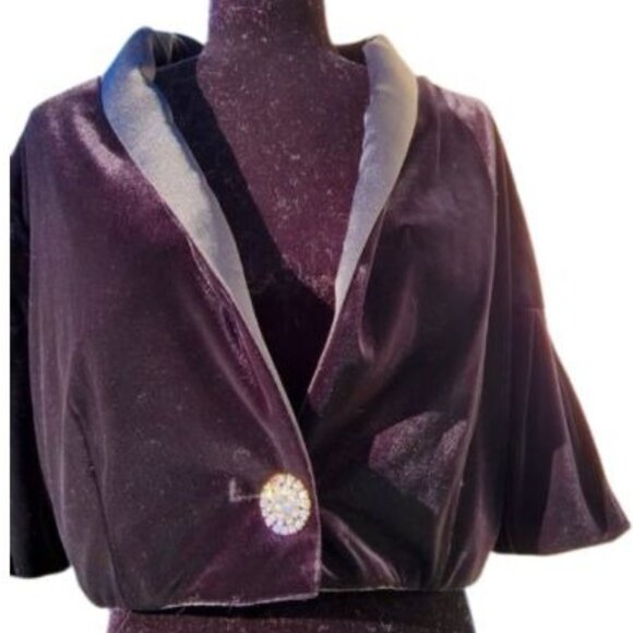 Evening Cocktail Wedding Velvet Crystal Jacket Cardigan Coat Bolero Cover Cape - Picture 13 of 16
